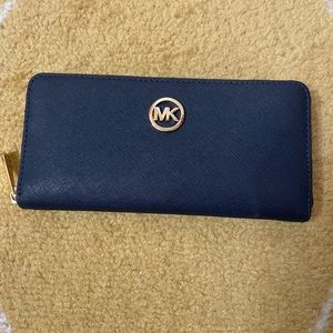 Michael Kors Navy Blue Saffiano Leather Zip Around Continental Wallet